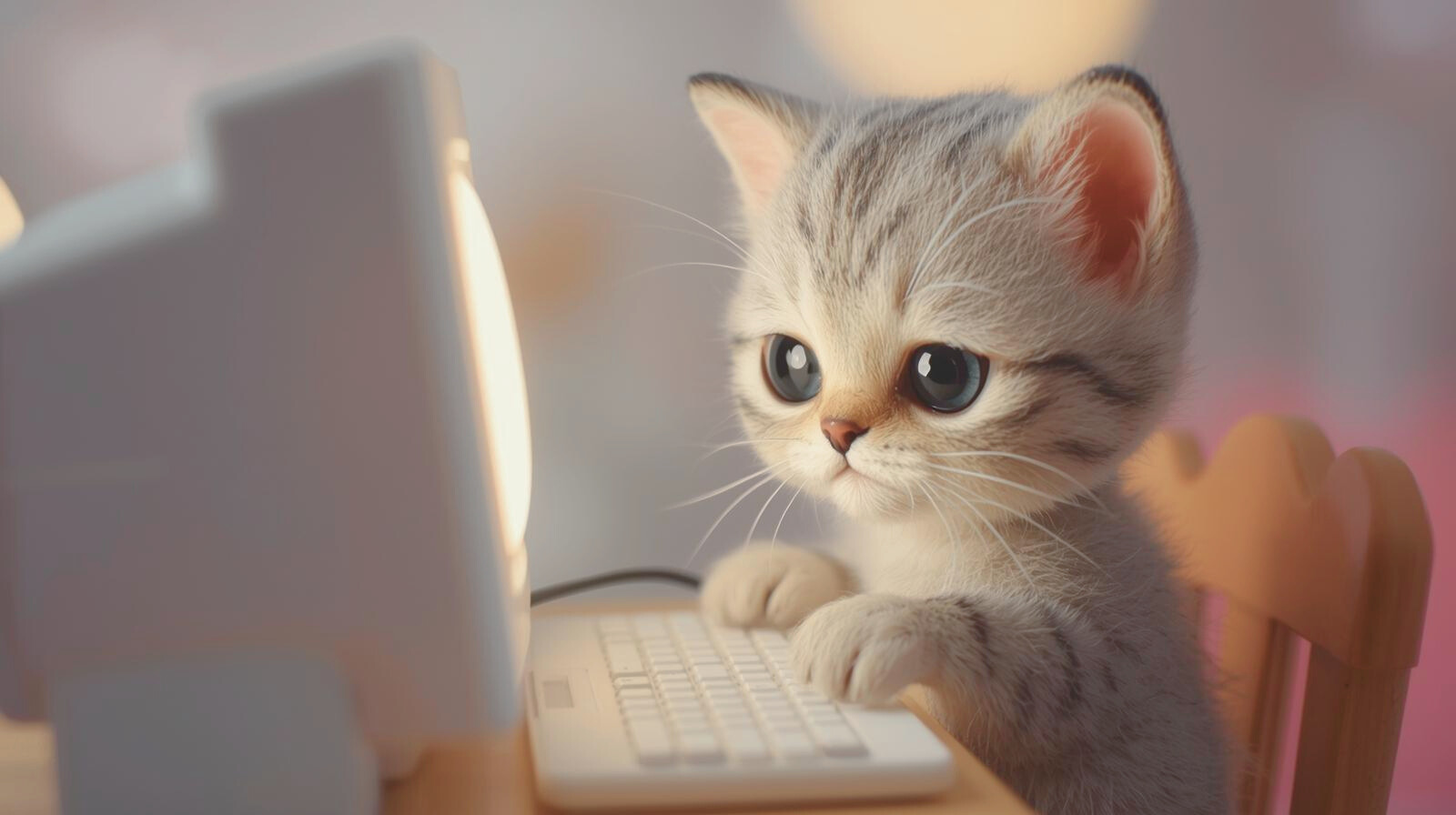 かわいい人形みたいな猫がパソコン使ってる