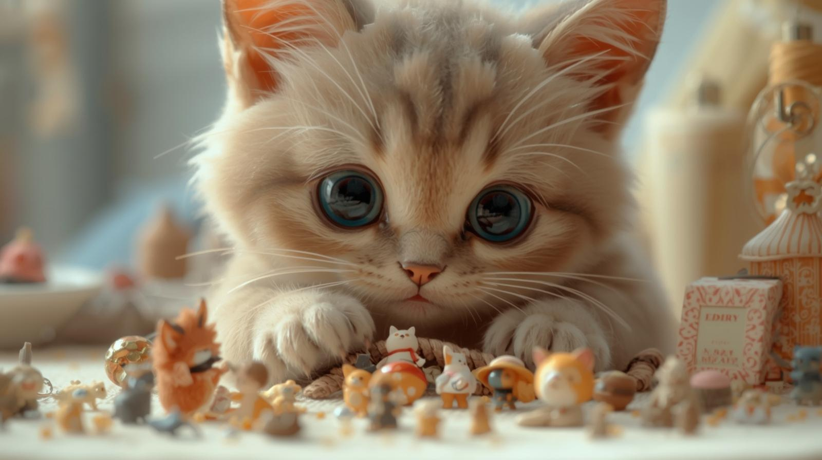 かわいい人形みたいな猫が色々なものを整理している