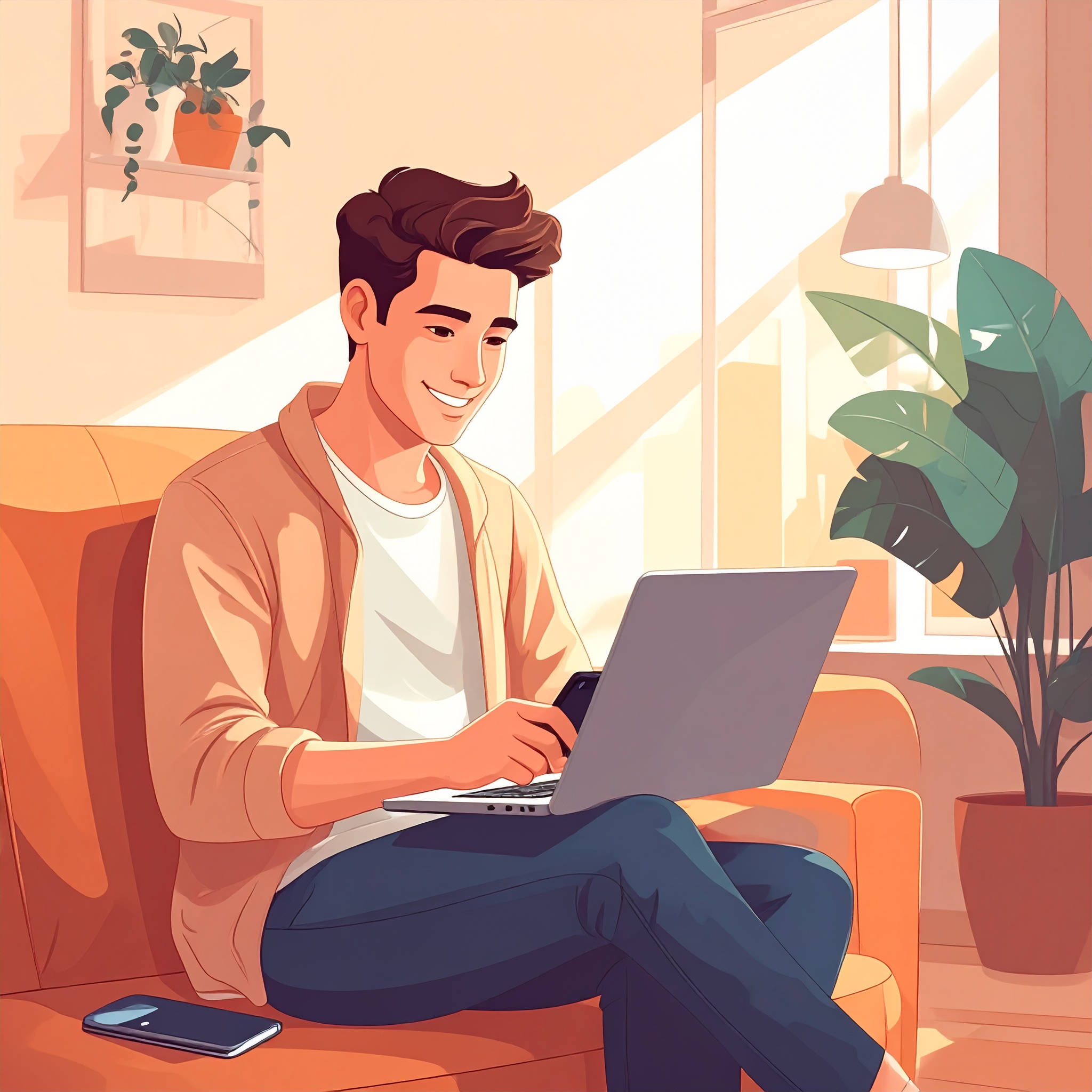 パソコンを操作している男性イラスト