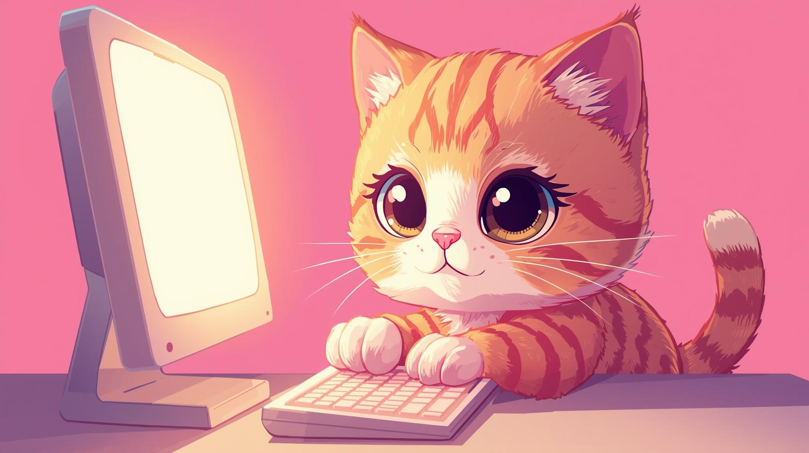 かわいい人形みたいな猫がパソコンで遊んでる